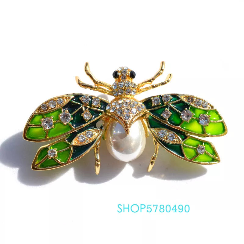 Fashion Jewelry Painted Breast Pin Cute Bee Brooch Women Gold Color Rhinestone Insect Brooch Pearl Pin Party Garments Lady Gifts