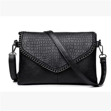 Casual Crossbody Bag Female Shoulder Messenger Bags Black PU Leather Trend Women Stone Print Chain Envelope Clutch Purses