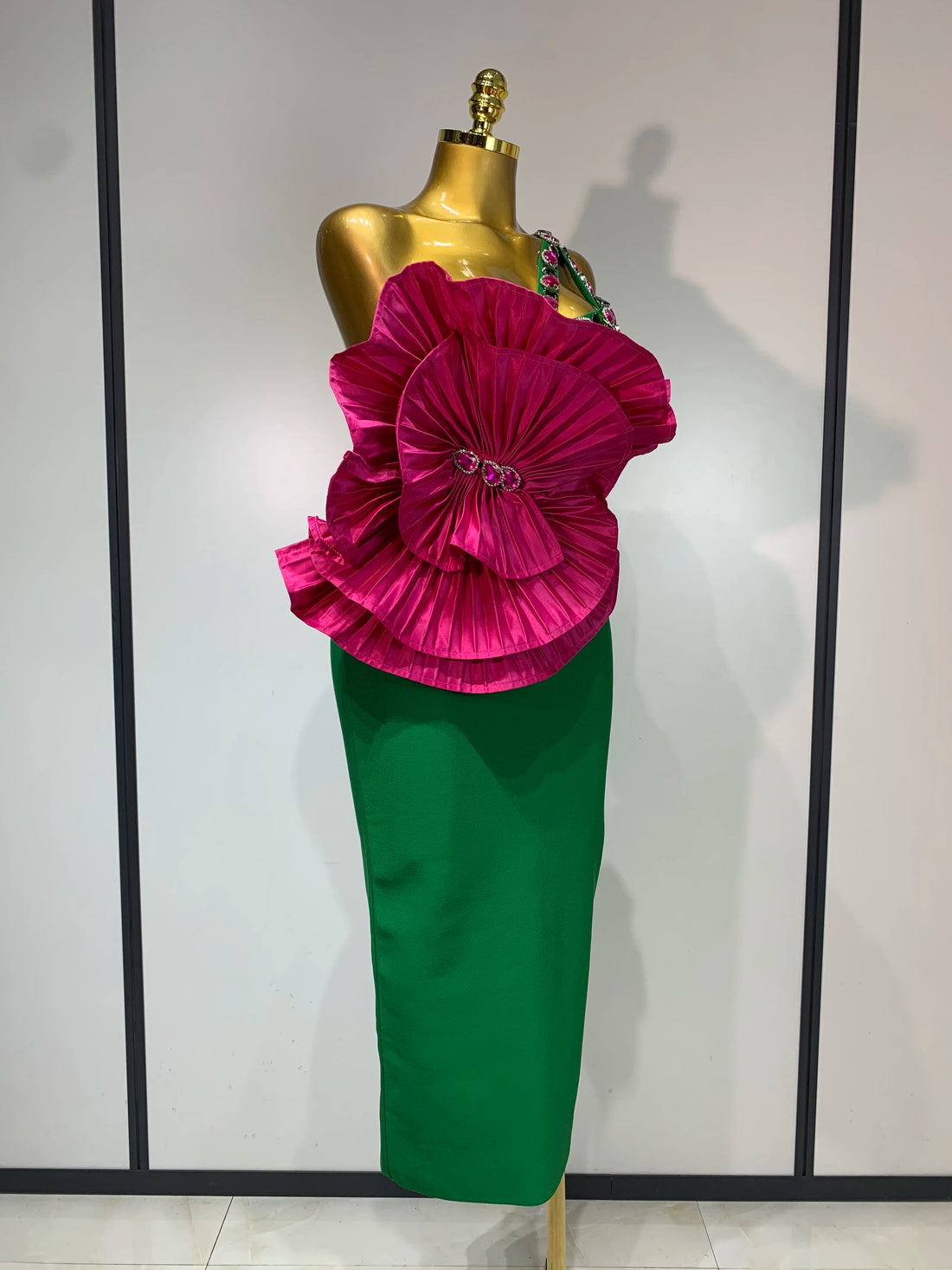 Women Sparkly Crystal Sexy One Shoulder Florals Green Bodycon Bandage Dresses Celebrity Elegant Party Cocktail Birthday Dress