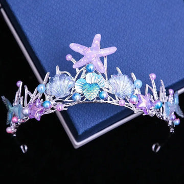 Princess Ocean Style Shell Starfish Flower Tiara Crown Women Adult Girls Elegant Hair Dress Birthday Party Accessories