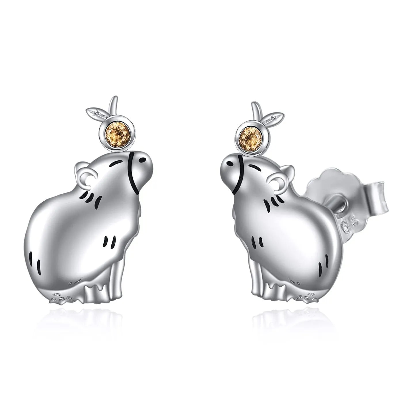 Harong New Capybara Earring Exquisite Fashion Cute Capybara Eat Orange Silver Color Earring for Girl Woman Jewelry Party Gift