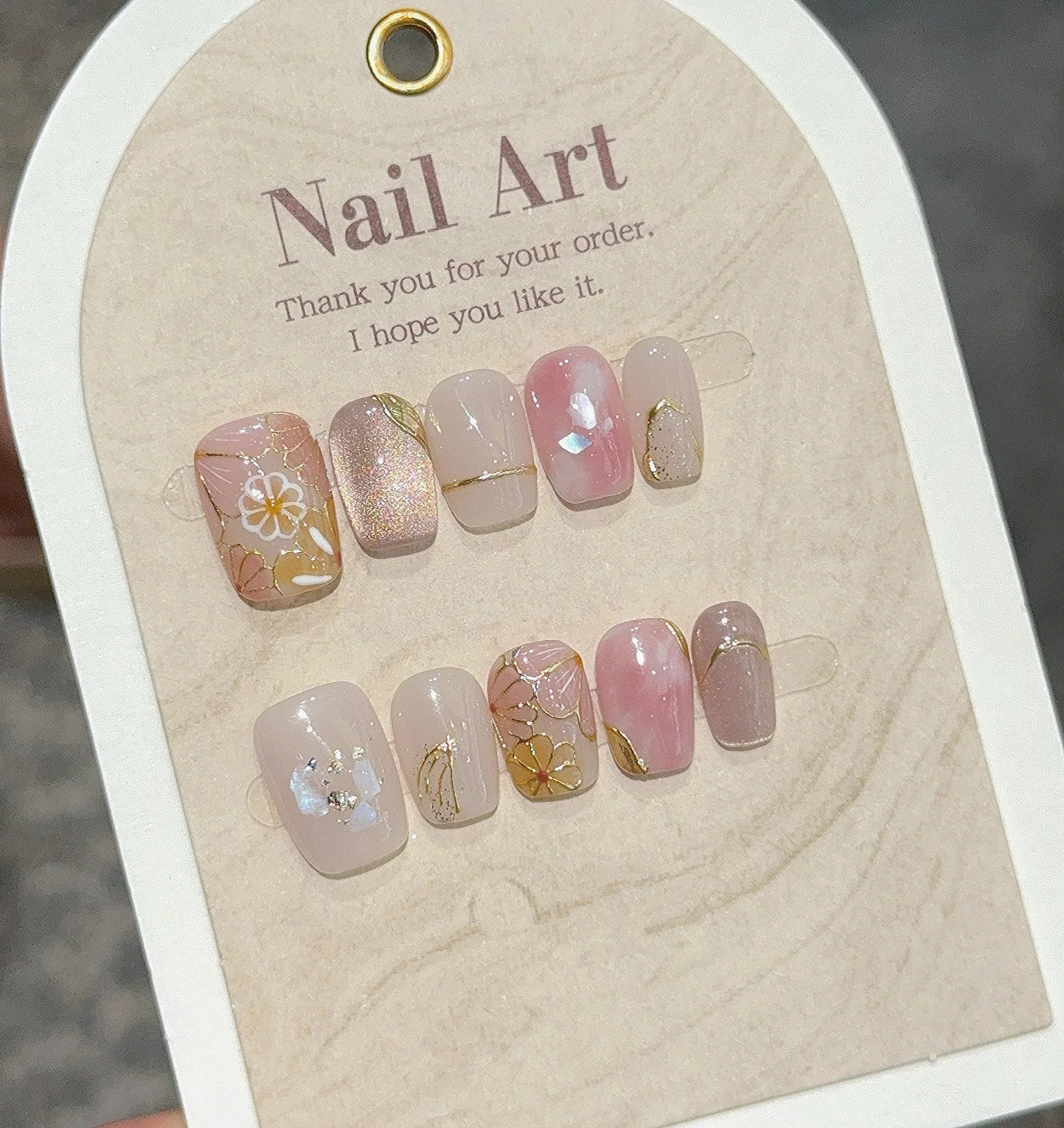 10Pcs Blush Pink Ballet Fake Nails Art Sweet Summer Wearing Fashion Short Square Manicure Handmade White Flowers Nail Stickers