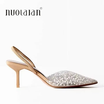 Slingback Artificial Pearl Decorated Women Pumps Wedding Shoes Sexy High heels Sandals Elegant Summer Party Bridal Shoes Woman