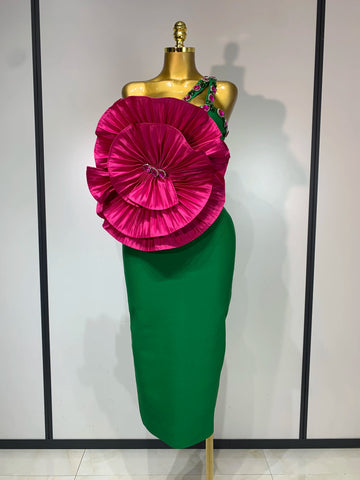 Women Sparkly Crystal Sexy One Shoulder Florals Green Bodycon Bandage Dresses Celebrity Elegant Party Cocktail Birthday Dress