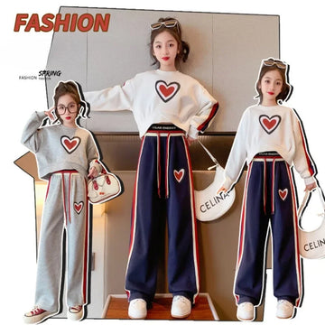 Autumn Teenage Girl Clothes Children Letter Smile Top and Hight Waist Pant Set Kid Pullover Trousers 2 Pieces Suit Tracksuit