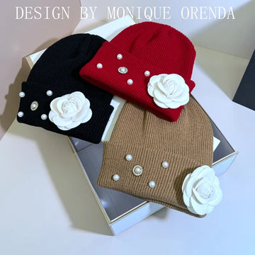 Brand Flower Winter Beanie Hat Acrylic Knit Hats for Women Soft Warm Cuffed Beanie For Girls Knitted Caps Outdoor