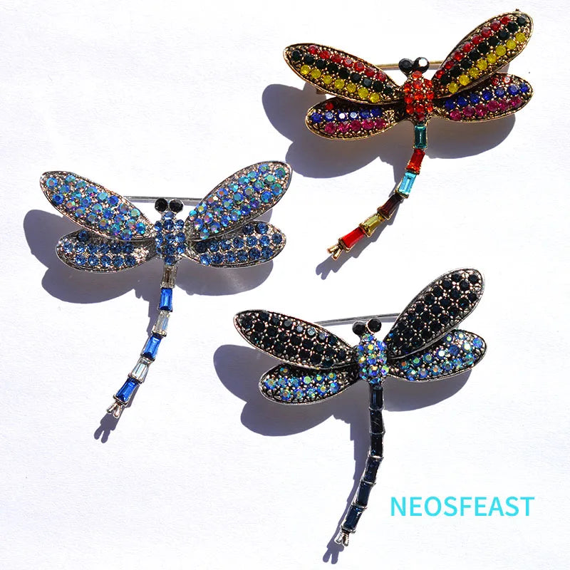 Delicate Multi Color Rhinestone Dragonfly Brooches For Women Corsage Crystal Pin Ladies Gifts Dress Accessories Fashion Jewelry