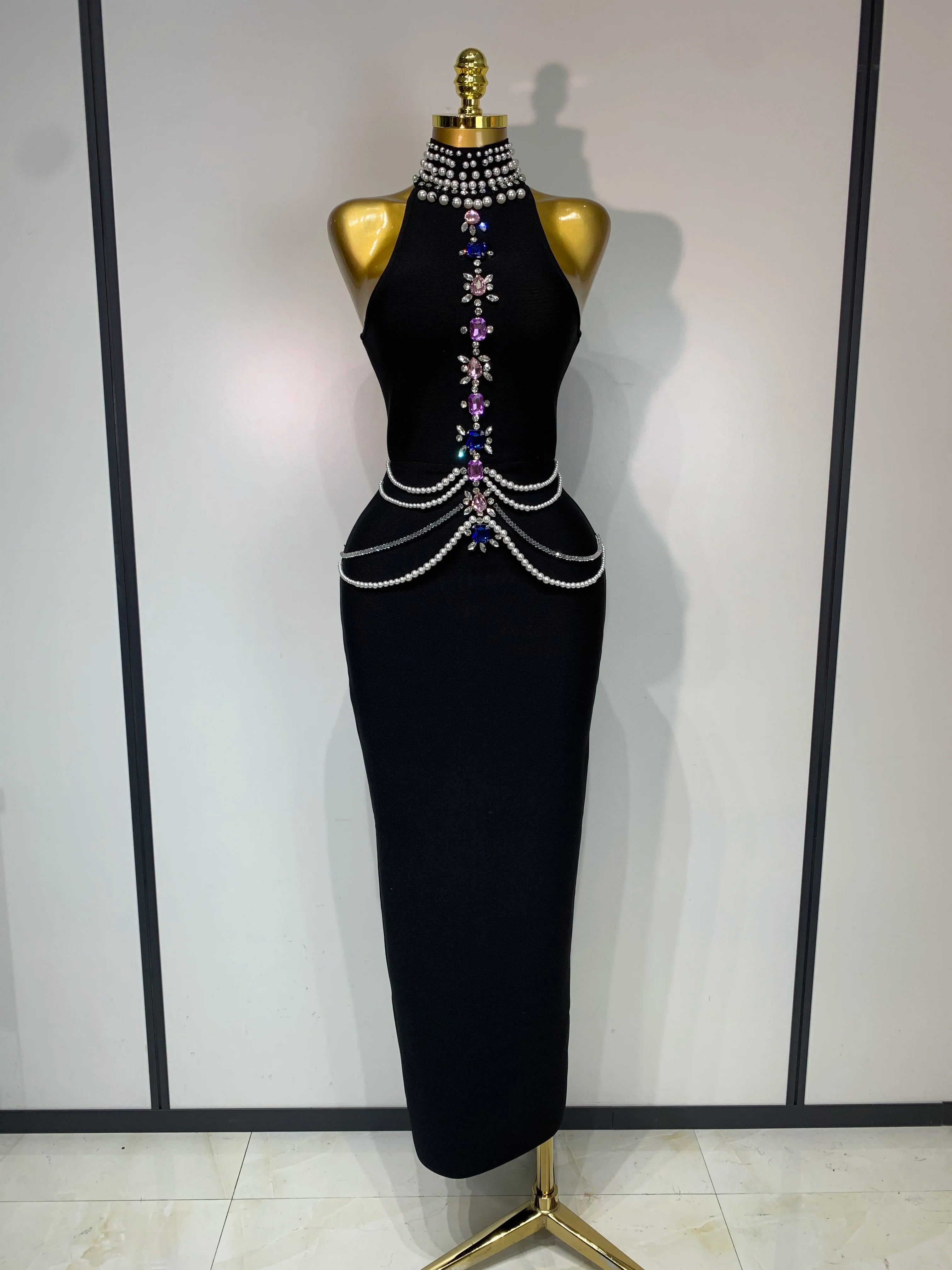 High Quality Diamonds Bodycon Bandage Dresses Sexy Sleeveless Celebrity Elegant Evening Party Luxury Birthday Cocktail Dresses