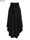 New Women's Fashion Elegant Split Hem Skirts Irregular Design Pleated Maxi Skirt High Waist Solid Lace-up Party Long Dress Femme