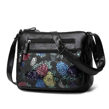 Luxury Soft Leather Women Messenger Shoulder Handbags and Purses Flowers Multi-pocket Crossbody Mommy Bag Ladies Sac