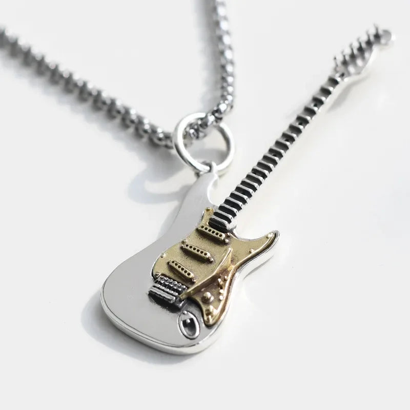 Retro Hip Hop Rock Rock Punk Wind Guitar Guitare Collier Pendant pour femmes et hommes Cadeaux de festival Couples Jewelry Accessoires