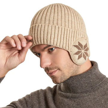 Chapeau d'hiver en peluche en peluche classique pour hommes chapeau de bonnet de fleur rhombique avec oreillettes épais fausse fourrure doublées à travers le vent de la peau sans bordure