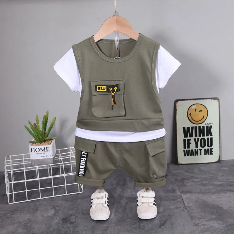 Children Cotton Clothes Summer Baby Boys Patchwork T Shirts Shorts Pants 2Pcs/sets Infant Kids Toddler Tracksuits 0-5 Years