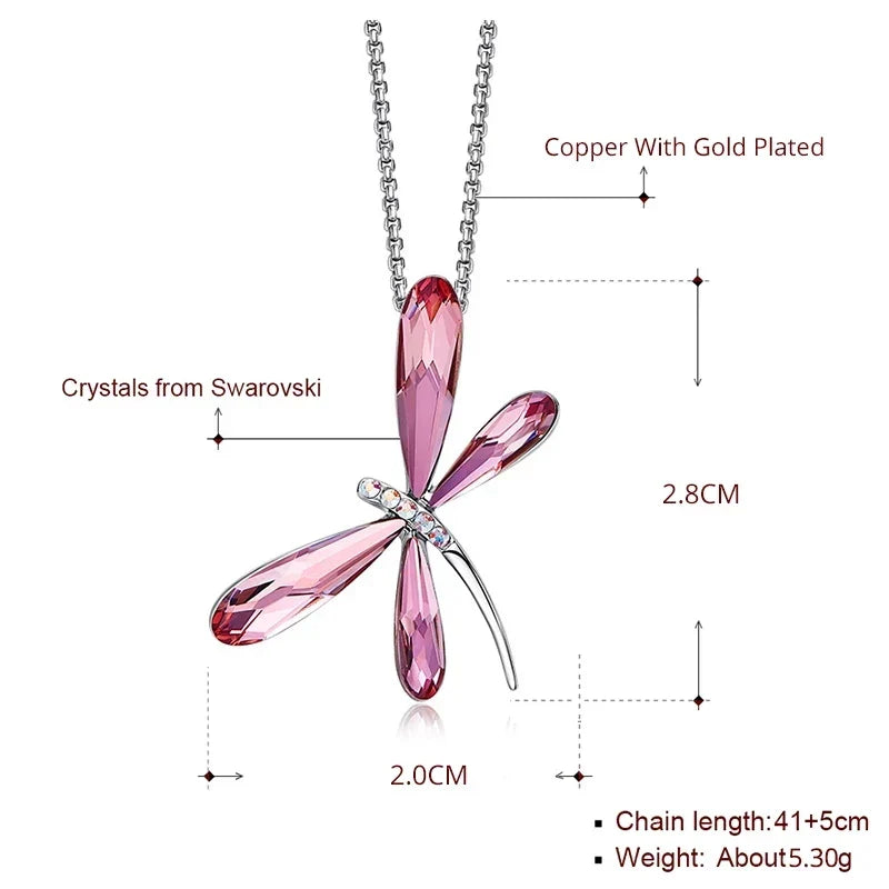 Cute Pink Blue Dragonfly Pendant Necklace for Women Girls Real Austrian Crystals Animal Necklaces Fashion Jewelry Free Shipping Pink