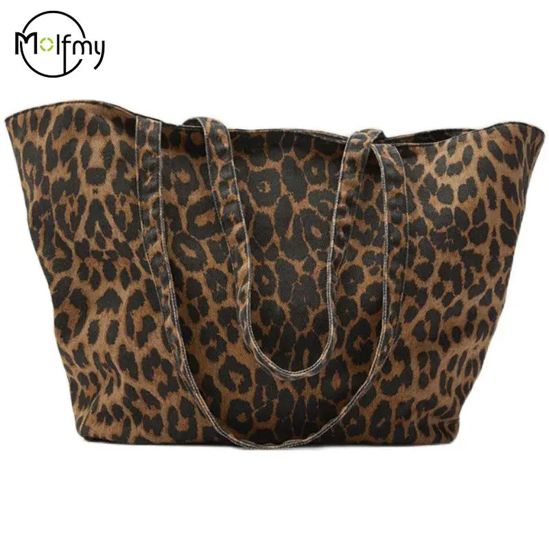 Large Capcity Leopard Printing Canvas Handbag For Women Shoulder Bag Female New Fashion Luxury Designer Shopping Casual Tote Bag