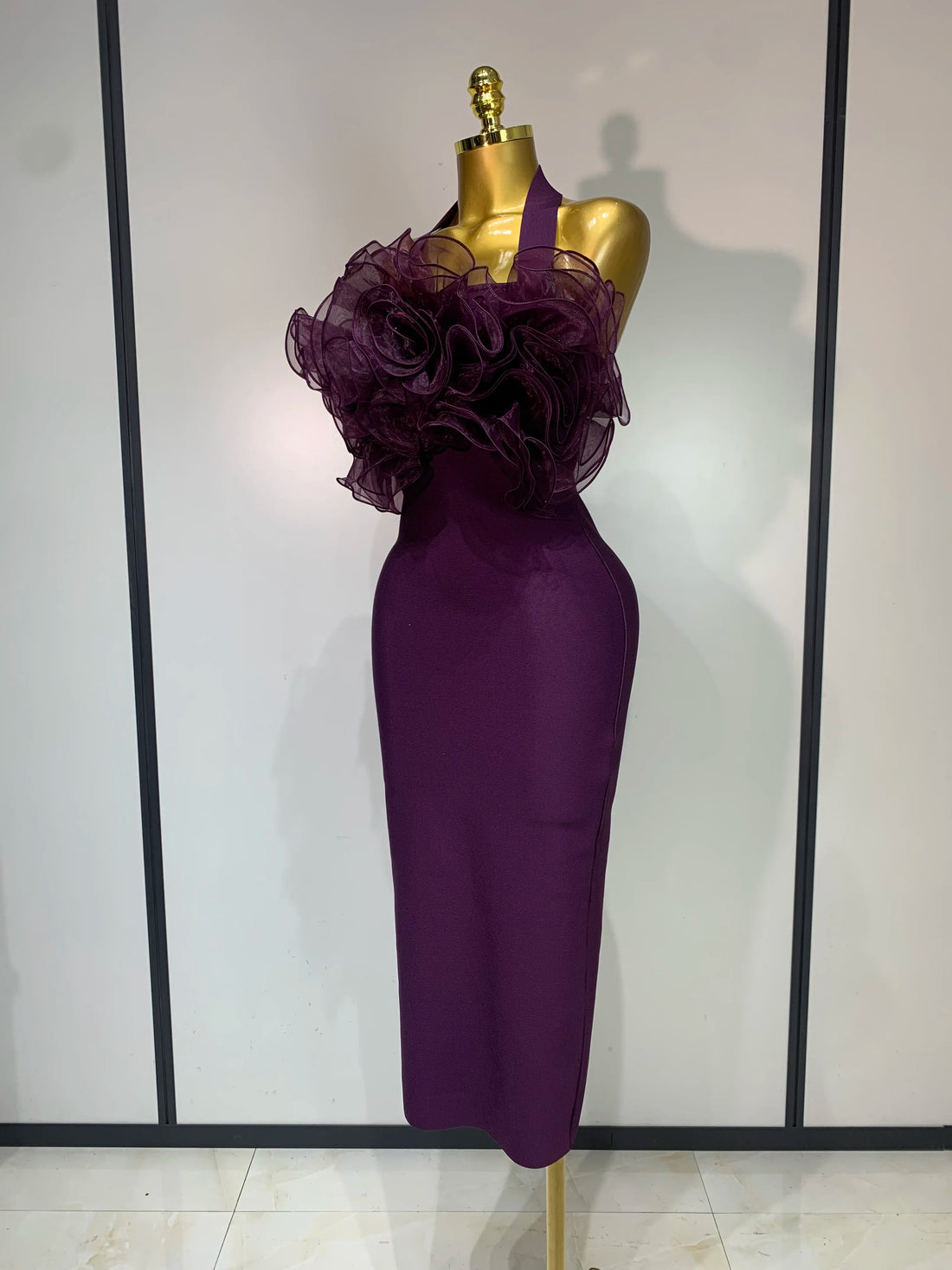 Women Sexy Purple Halter Backless Flower Bodycon Bandage Dresses  Celebrity Elegant Cocktail Birthday Evening Party Clothing