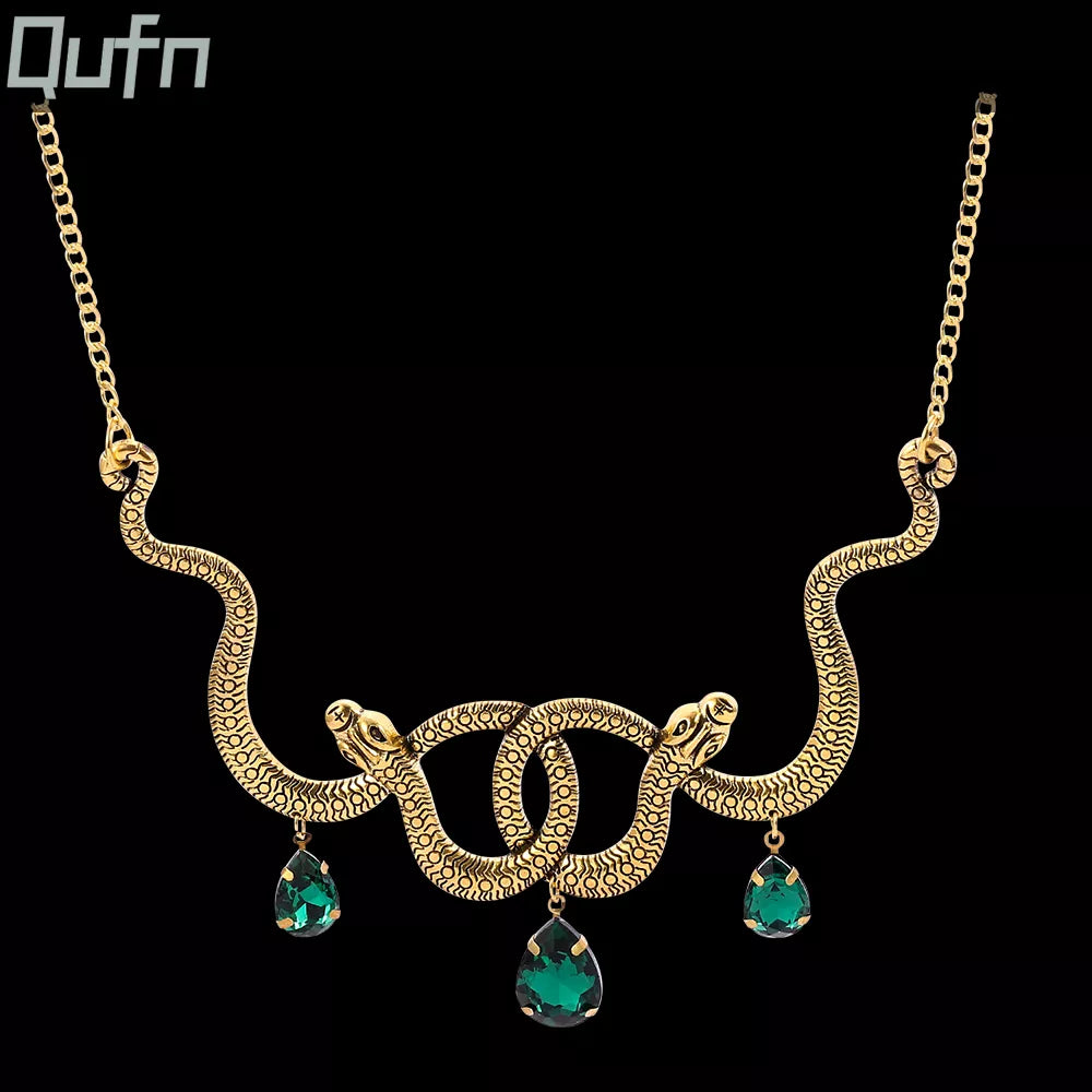 Trendy Vintage Medusa Snake Necklace Double Snake Pendant Gold Color Metal Necklace Choker Fashion Gothic Amulet Jewelry