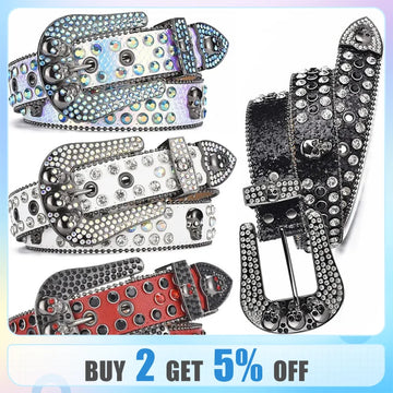 Western Punk Skull Rimestones Belt for Women Man Bling Bling Diamond Diamond Crystal Classed Belt for Jeans Cowboy Cowgirl