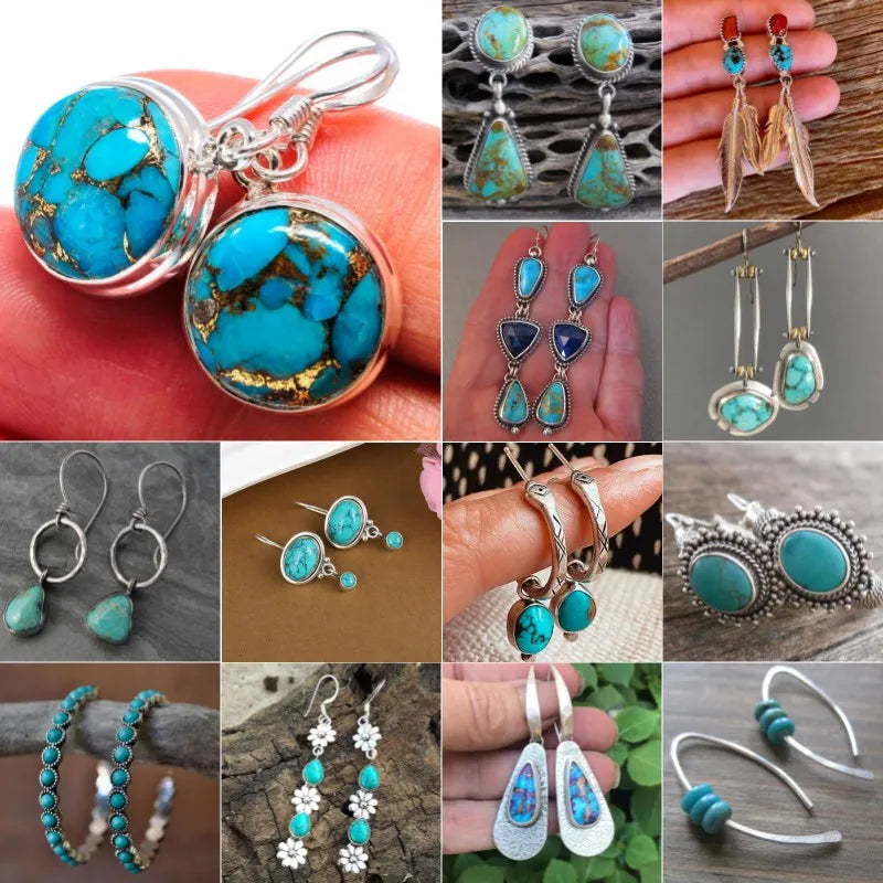 Boucles d'oreilles Boho pour femmes, Vintage, sélénite, Turquoise, pendentif ethnique rétro, crochet d'oreille, bijoux cadeau de fête sur la plage 