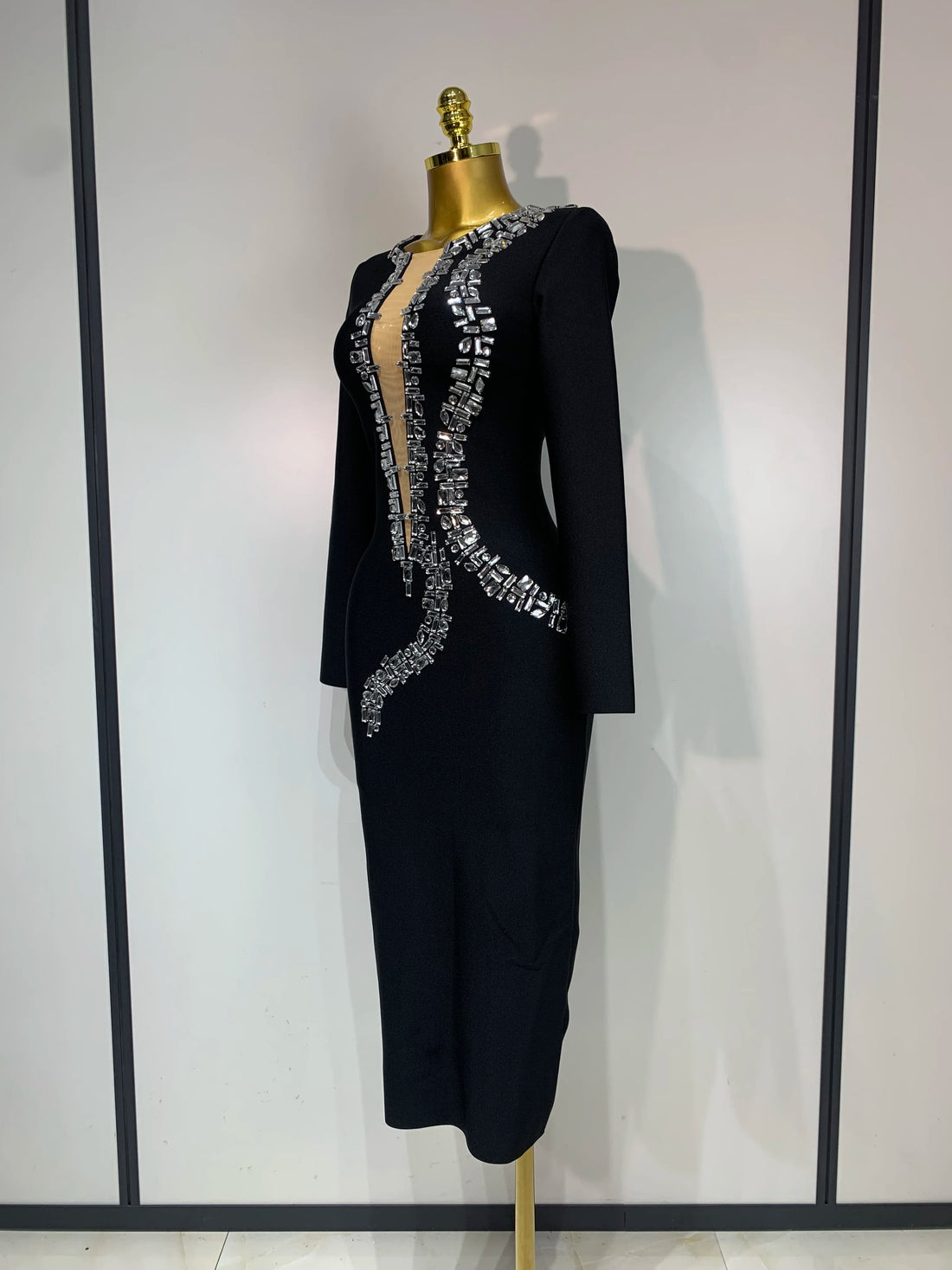 Sparkly Diamond Long Sleeve Bodycon Bandage Dresses Luxury Birthday Dresses Women Elegant Evening Party Wedding Guest Gowns