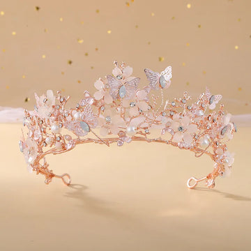 KMVEXO Bridal Crown Baroque Pearl Rhinestone Crown Tiara Butterfly Hairband Wedding Hair Accessories Princess Crown Bride Tiaras