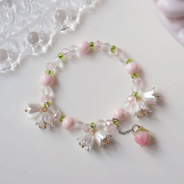 Bracelet de fleur de tulipe de perle vintage sucré pour femmes Bracelets de pendentif pêche à la pêche mignonne coréenne Bijoux esthétique