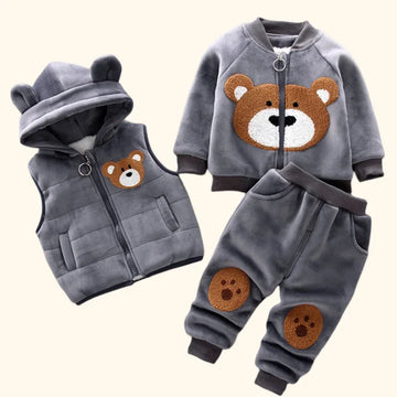 3Pcs Set Children Clothing Thicken Warm Hooded Outwear Children Sets Three-Piece Outfits Toddler Costume Suit Kids Clothes