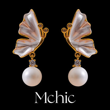 Mchic exquis papillon naturel perle rond rond boucles d'oreilles tempérament bijoux de mode coréenne aretes de mujer moderne