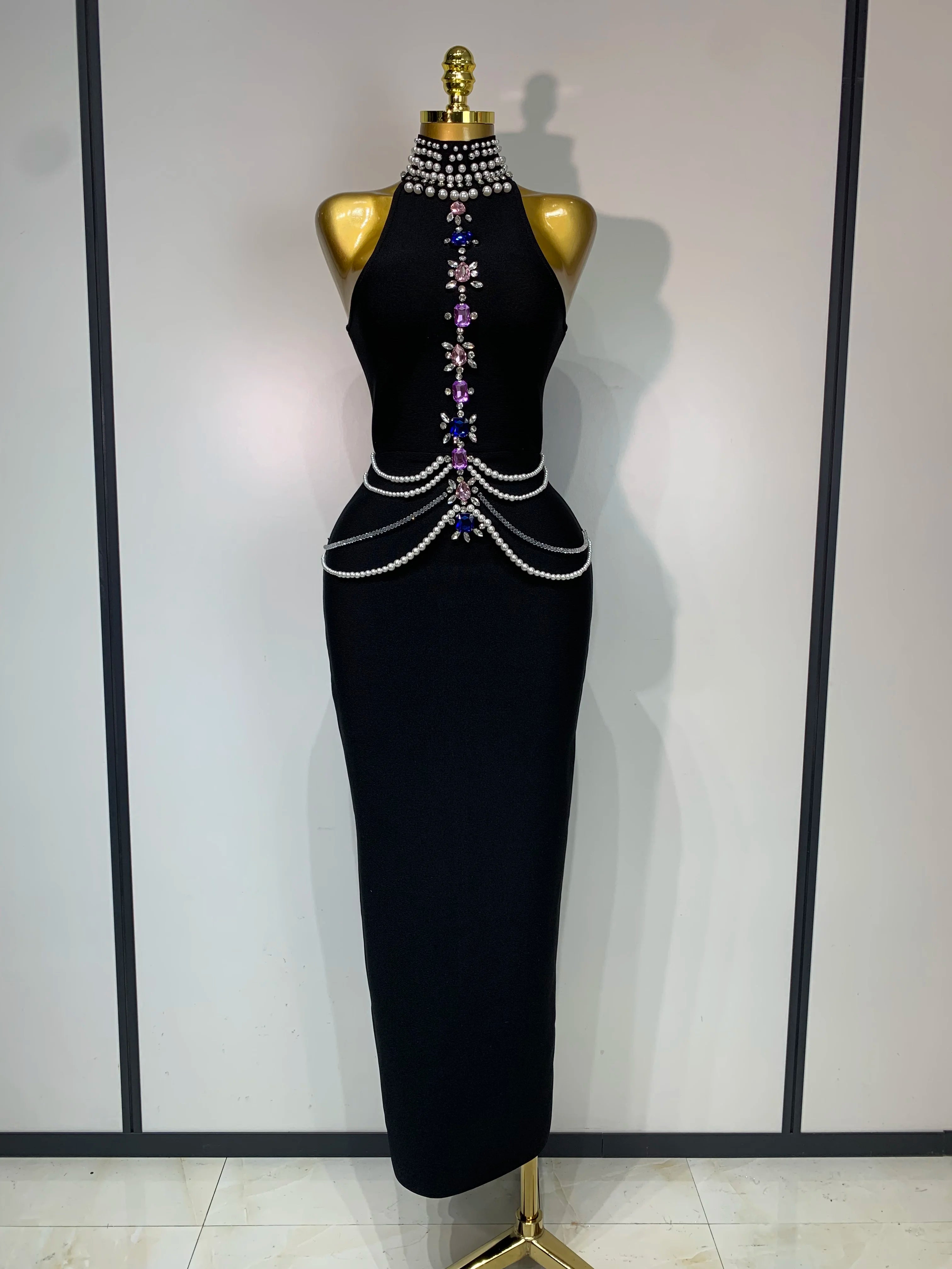 High Quality Diamonds Bodycon Bandage Dresses Sexy Sleeveless Celebrity Elegant Evening Party Luxury Birthday Cocktail Dresses