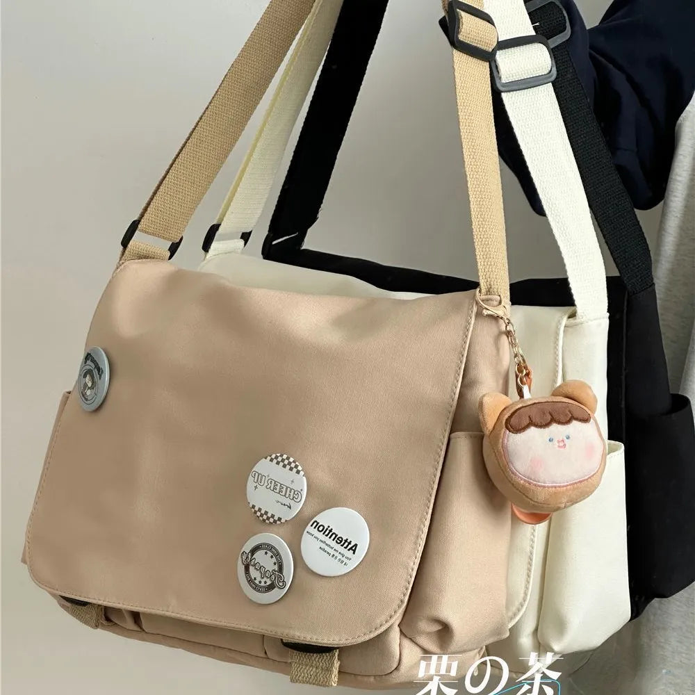Collage Student School Bags Women&Men Unisex Crossbody Bags Multipockets Messenger Bag Simple Nylon Shoulder Bag Bolso de Mujer