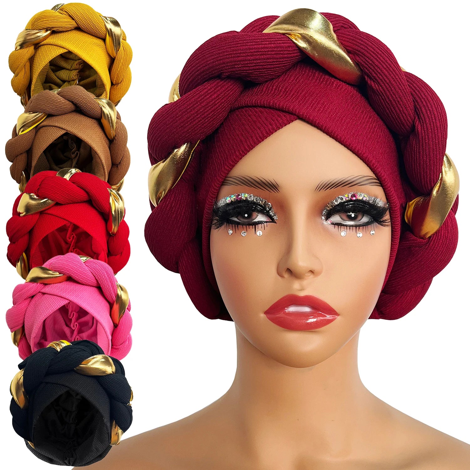 African Turban Cap Headdress Women's Pleated Hat Hair Accessories Arab Wrapped Muslim Hijab