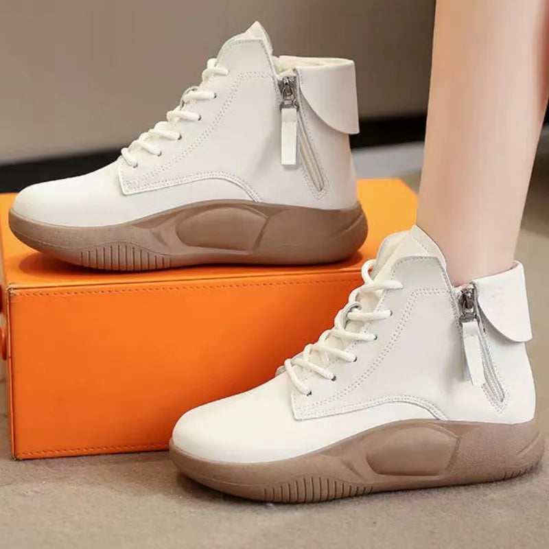 Women Platform Ankle Boots Fashion Casual High Top Sneakers Lace Up Side Zip Anti-slip Hiking Shoes Zapatilla Deportiva Mujer