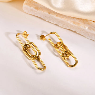 Boucle d'oreille de chaîne de liaison de trombone pour les femmes, boucles d'oreilles en peluche minimaliste, acier inoxydable sans fondu
