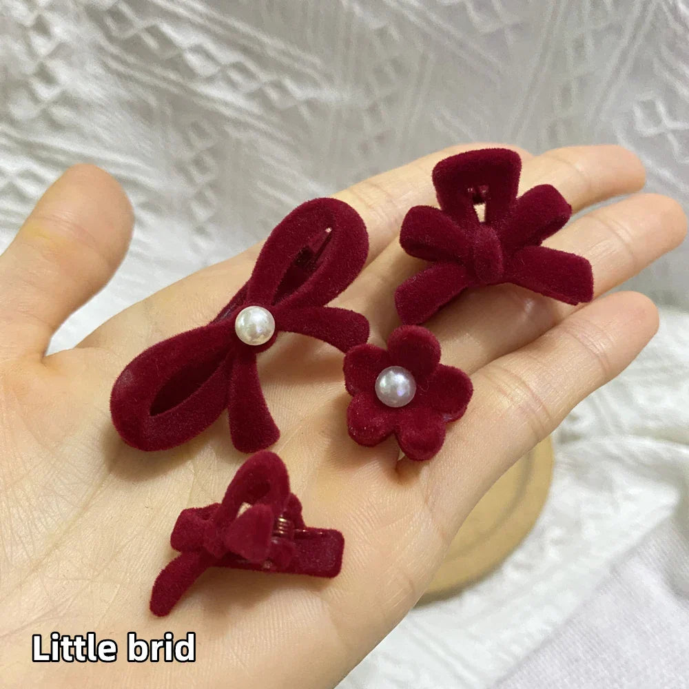 8Pcs Mini Flower Hairpin Bowknot Elegant Pearls Butterfly Hairpins Small Hair Clips for Girl's and Women’s Hair Decorations Set 8pcs A