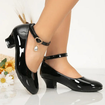 Girls Children Mary Jane Shoes for Party Wedding Shows Low Heels Versatile Glossy Solid Color Kids Shoes Four Seasons