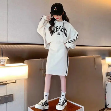 Spring and Autumn Fashion Kids Clothes Girl Long Sleeve Letter Hoodies + Skirt Two Piece Suit Clothing for Teen Girl 4-14 Years