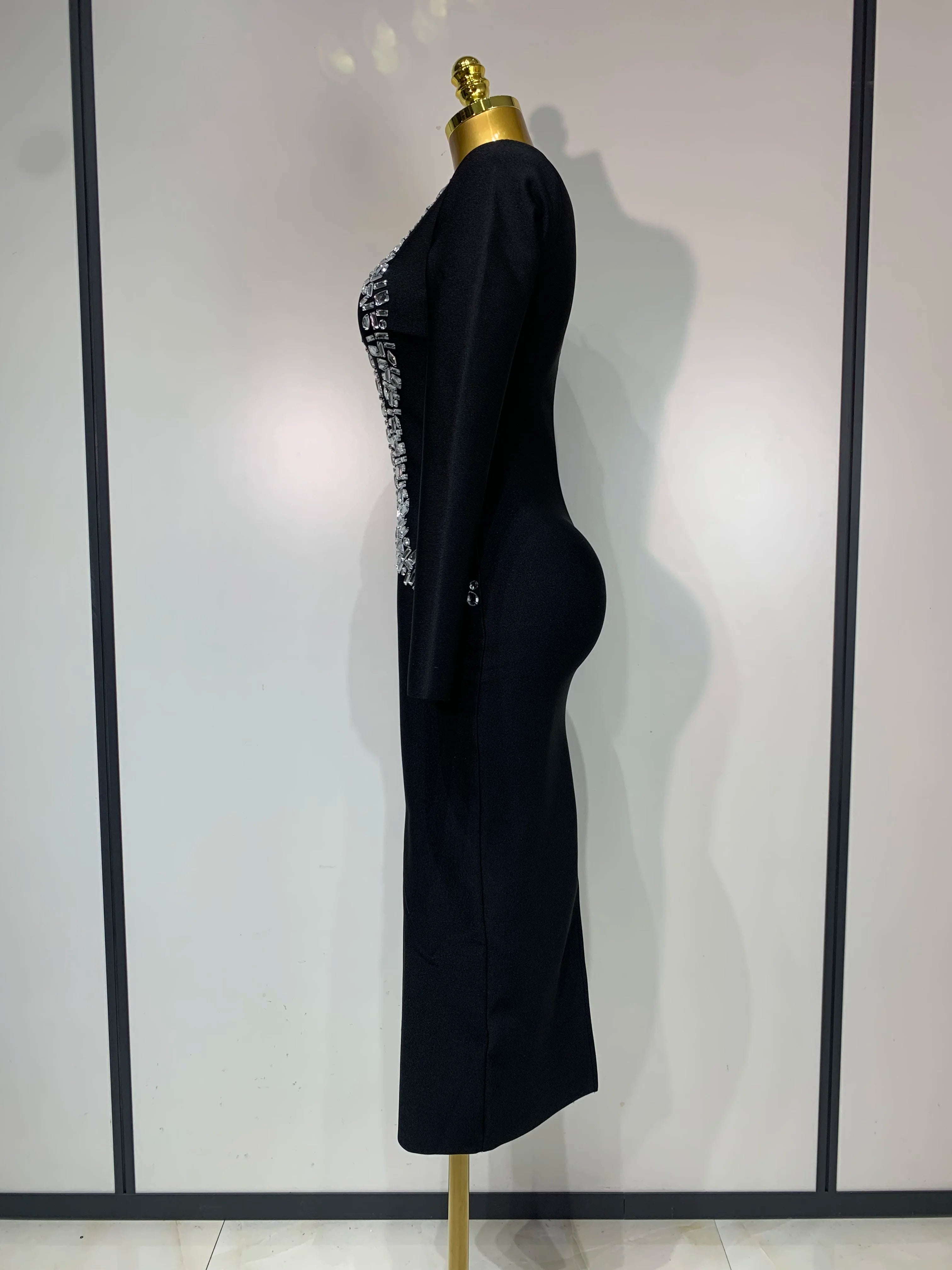 Sparkly Diamond Long Sleeve Bodycon Bandage Dresses Luxury Birthday Dresses Women Elegant Evening Party Wedding Guest Gowns