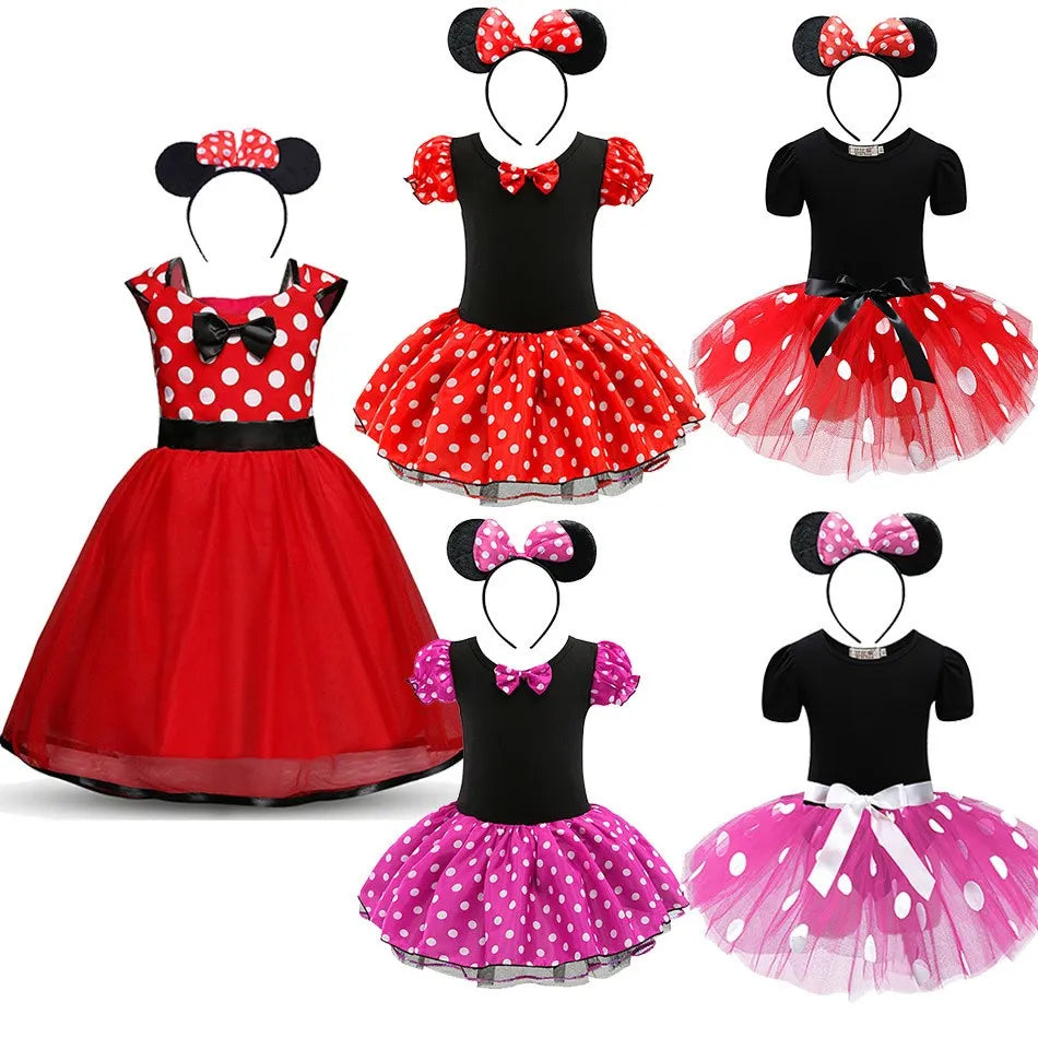1-6 Years Baby Girl Mickey Pettiskirt Children Summer Clothes Kids Minnie Polka Dot Dress Girls Birthday Party Christmas Costume
