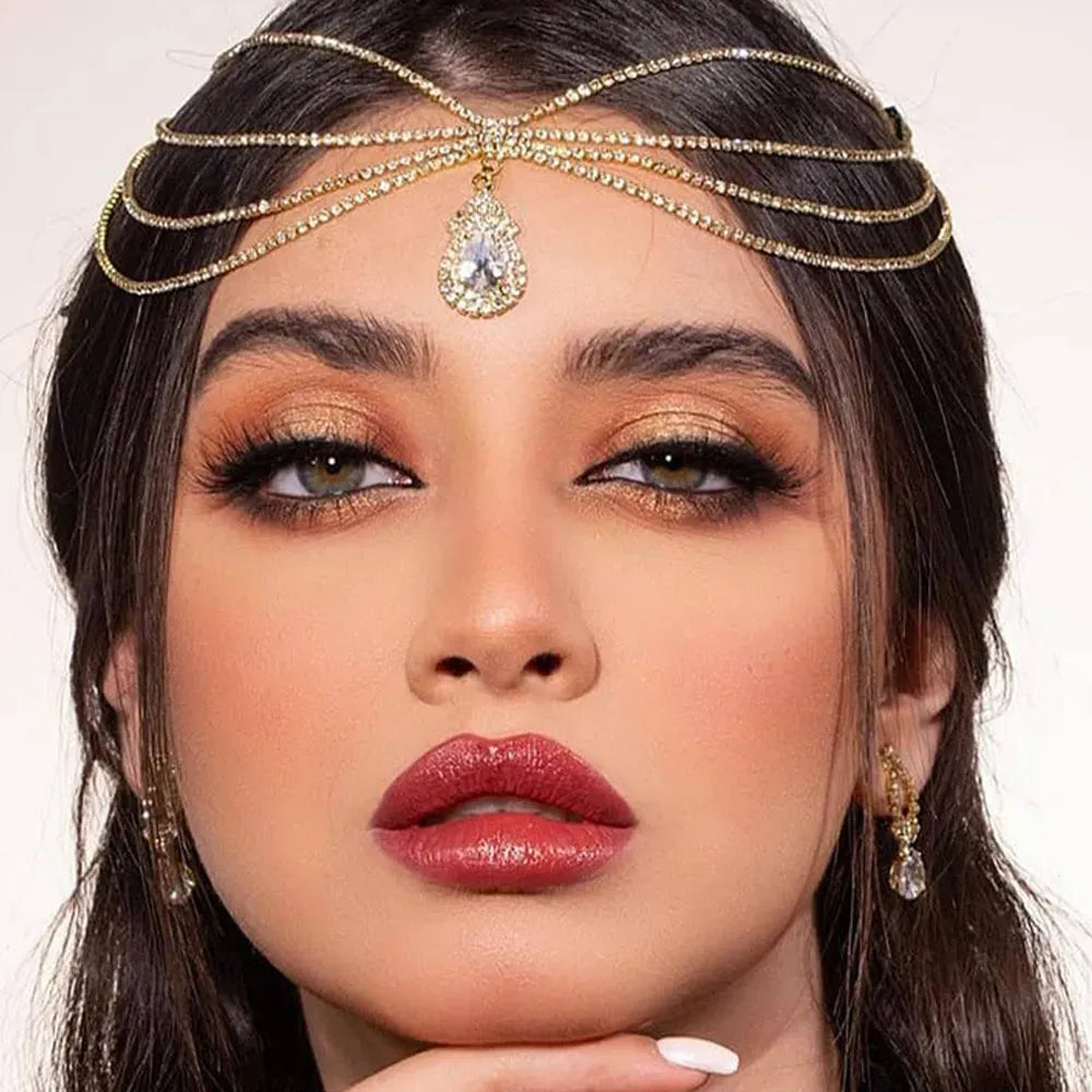 XSBODY Boho mariée strass tête chaîne bandeaux pour femmes accessoires de mariage cristal front chaîne indien cheveux bijoux 