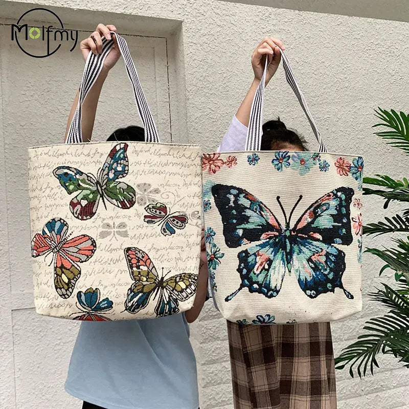 Summer Women's Canvas Cartoon Graffiti Printing Handbag Large Capacity Shoulder Beach Bag Fashion Folding Ladies Casual Tote Bag
