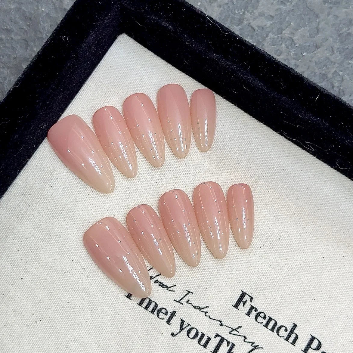 10Pcs Ballerina French Handmade Press on Nails Simple Cat Eye Gel Nail with Glue Oval Full Cover False Acrylic Nail Manicure Tip