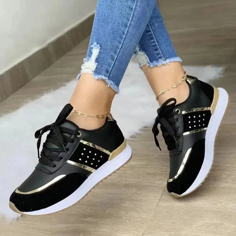 Sneakers Women Shoes Lace-Up Running Shoes Autumn Spring Leather Patchwork Female Casual Shoes Women's Vulcanized Shoes