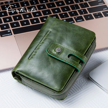 CONTACT'S Wallets for Women Genuine Leather Short Bifold Fashion Women's Purses Card Holders Coin Purse Female Bags Women Wallet