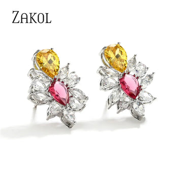 Zakol Multicolor Multicolor Zircoin Leaf Stud Moucles d'oreilles brillantes Boucle d'oreille en zircone cubique de zircone