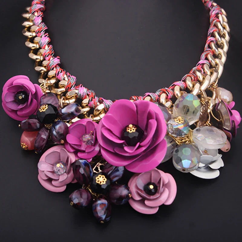 Vintage Jewelry Elegant Prom Party Pageant Wedding Gift Floral Blossom Flower Chunky Statement Necklace for Women Accessories NA095