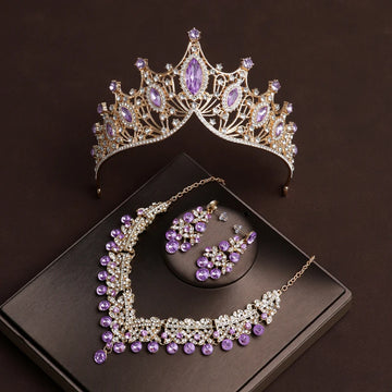 Baroque Classic Jewelry Set Crown Orees Boucles Collier Mariage ACCESSOIRES DE MARIE