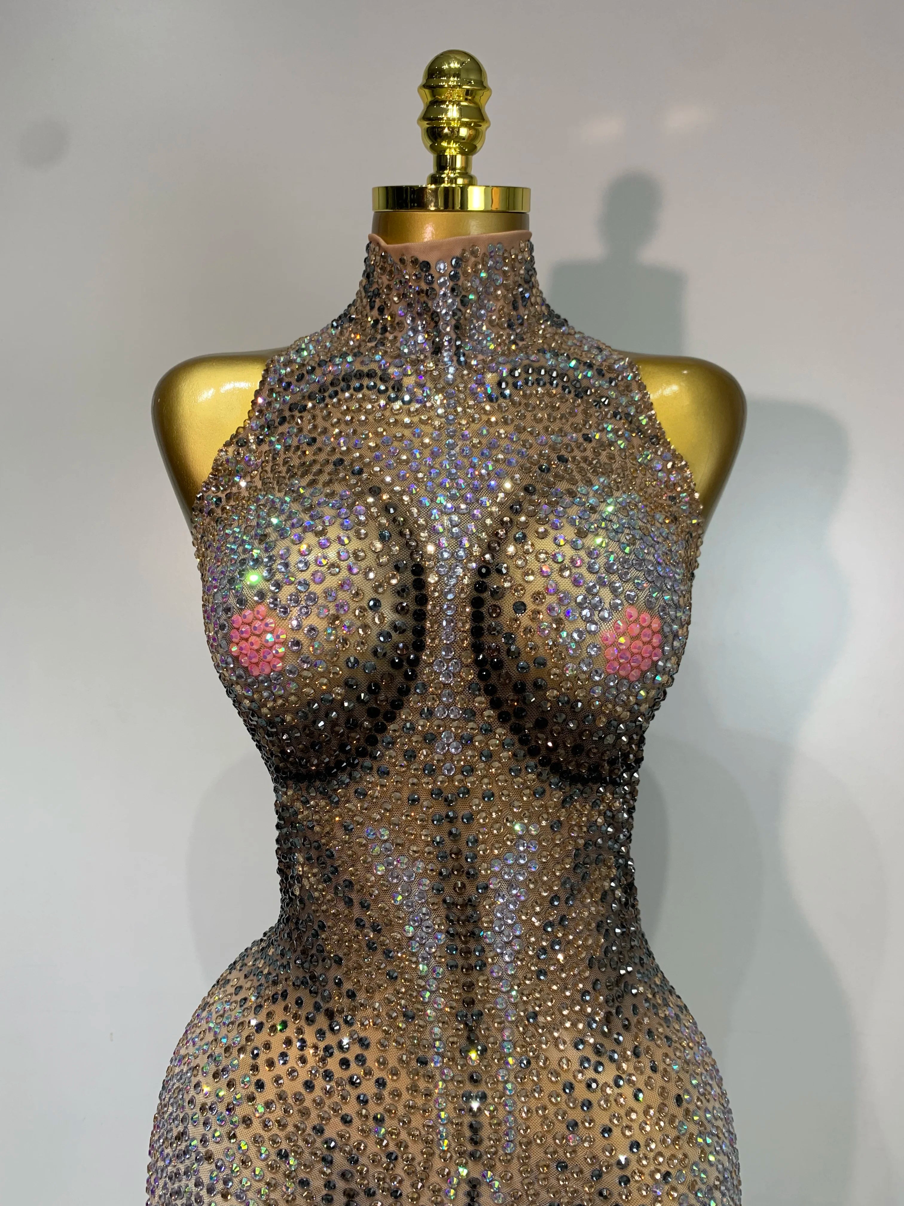 Luxury Rhinestones Mesh See Through Bodycon Jumpsuit Sparkly Nightclub Birthday Party Singer Dancer Stage Performance Costume