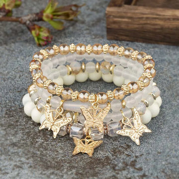 4pcs Bohemian Butterfly Charm Bracelet Ensemble pour les femmes Crystal Beads Chain Bangle Feme Fashion Party Bijoux Gift