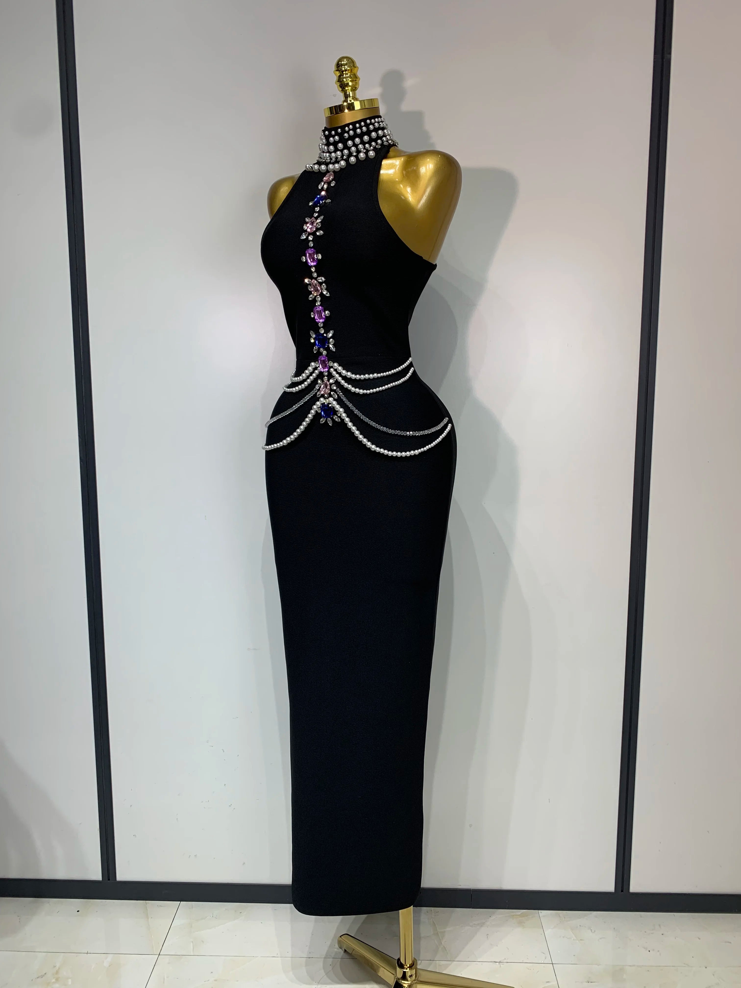 High Quality Diamonds Bodycon Bandage Dresses Sexy Sleeveless Celebrity Elegant Evening Party Luxury Birthday Cocktail Dresses