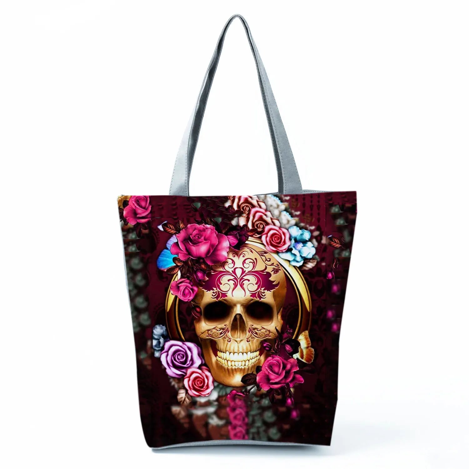 Halloween Gift Tote Skull Rose Print Handbag New Cool Fashion Shoulder Bag Ladies Eco Friendly Shopping Bag Portable Women Bag